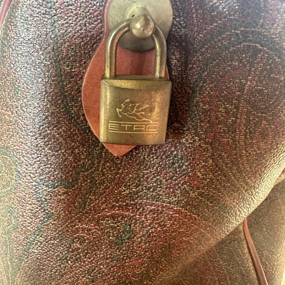 Etro Paisley Leather Boston Bag with Lock + Keys + Luggage Tag - Picture 8 of 11
